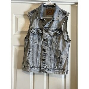 AXEL Denim Jean Vest Men's Size Large Distressed Button Up Vest